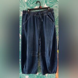 Gap mid rise easy horseshoe jeans curved wide leg w/ elastic draw string waist